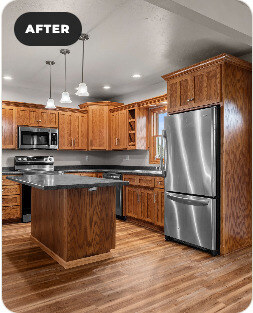 Algoma farmhouse kitchen after renovation with updated finishes.